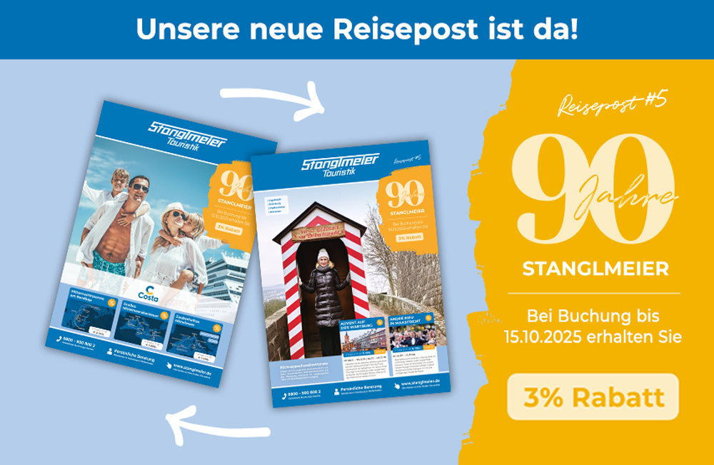 Grafik: Unsere neue Reisepost#5 ist da! Jetzt 3% sparen bis 15.10.25