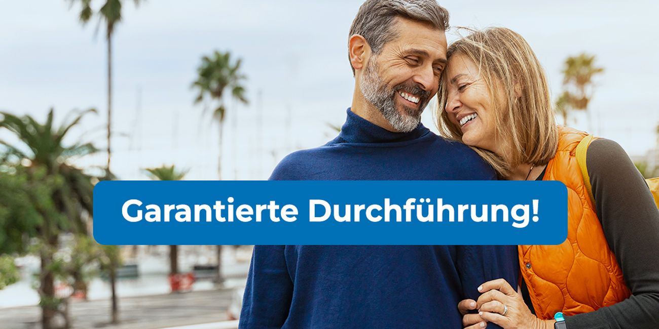 Paar im Urlaub. Grafik: Garantierte Durchführung!