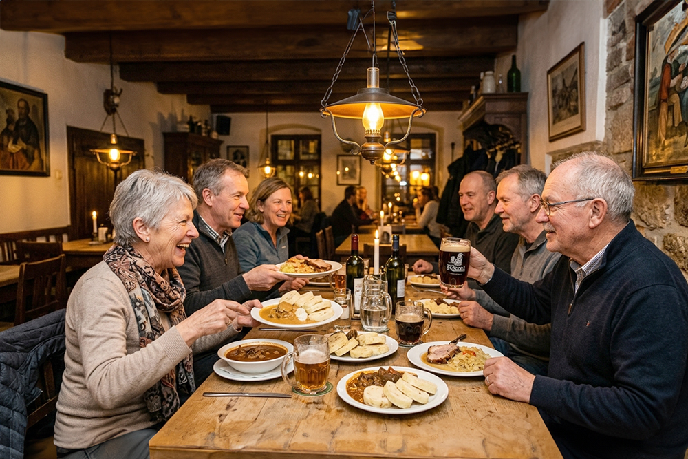Gemeinsames Abendessen in der Gruppe
