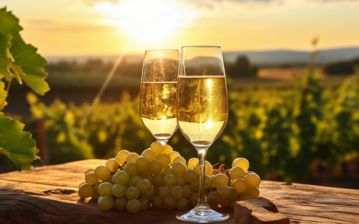 ein gekühltes Glas Prosecco-Sekt auf einem rustikalen Holztisch - © aicandy - stock.adobe.com