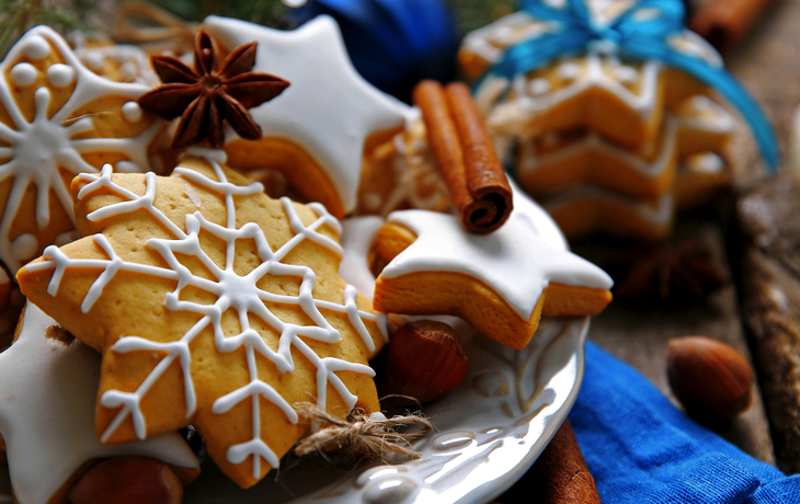 Plätzchen mit Gewürzen und Weihnachtsdekor,auf Holztisch - ©Africa Studio - stock.adobe.com