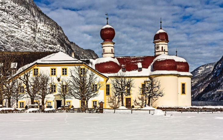 Kirche St. Bartholomä im Königssee in Bayern, Deutschland