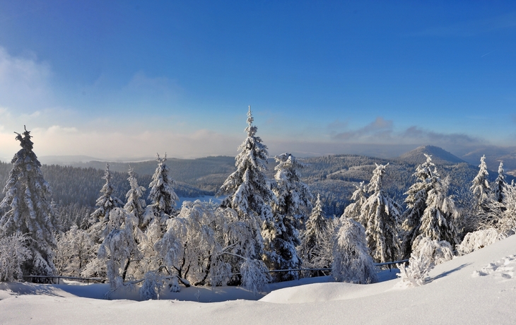 Verschneiter Marktplatz mit Weihnachtsbaum und festlich beleuchteten Gebäuden. - © hecke71 - stock.adobe.com